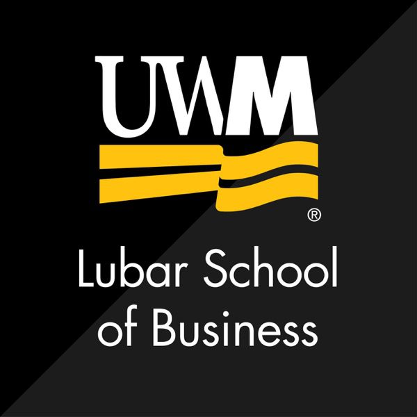 A black and yellow logo for the lubar school of business.